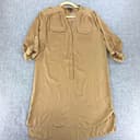 TCEC Women's Tan Button-Front Shirt Dress Knee Length Pockets Roll Tab M