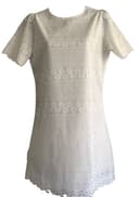 ATTRANGS Women’s White Floral Lace Shift Dress Short Sleeve Scalloped Hem