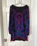 INC International Concepts Women's S Paisley Long Sleeve Scoop Neck Shift Dress