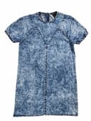 Millenium Womens Small Acid Wash Denim Shift Mini Dress Puff Sleeve Blue