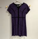 LOFT Petites Purple/Black Floral Shift Dress V-Neck Short Sleeve Knee Zip 6P