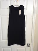 A New Day Women's Black Solid Shift Dress Sleeveless Round Neck Knee Length S