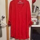 White Birch Red Solid V-Neck Roll Tab Long Sleeve Shift Short Dress L