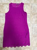 Vince Camuto Purple Solid Shift Dress Sz 14 Round Neck Sleeveless Eyelet Zip