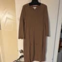 Joan Vass Brown Cotton Knit Shift Dress 3/4 Sleeve Round Neck Pockets M