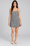 Forever 21 Womens Linen Blend Dress Size MEDIUM Striped Button Front GRAY/WHITE