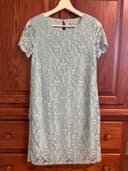 Juicy Couture Light Blue Lace Overlay Lined Shift Dress Sz XS Short Sleeve