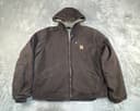 Vintage Carhartt Hooded Detroit Jacket Mens XL Brown J141 DKB Sherpa Lined