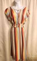 Market & Spruce Women's Striped Shift Dress V-Neck Tie Waist Knee Length M