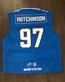 Off Season NFL Detroit Lions Hutchinson 97 Blue Zip-Up Puffer Vest Men’s L