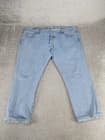 Levis 501 Jeans Mens 42 Light Wash Denim Button Fly 42X24 *Hemmed