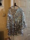 Sparkly Silver Large Sequin Shift Dress – Metallic Paillette New Year's Party