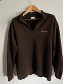 Columbia Mens XL Quarter Zip Sweatshirt Chocolate Brown Fleece Embroidered