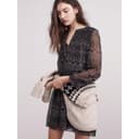Madewell Caravan Smocked Geometric V-Neck Black White Shift Mini Dress Size L