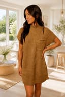 Zenana Outfitters Ribbed Sweater Dress Camel