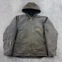 Carhartt Sierra Jacket Mens Large Gray Cotton Sandstone Detroit Hooded J141 029