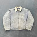 Carhartt J97 Detroit Jacket Gray Canvas Lined Zip Beige Collar XL 48"